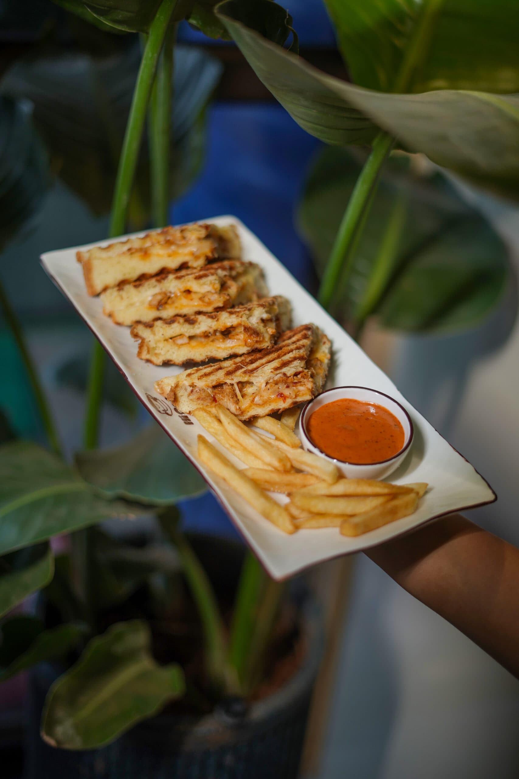 Grilled cheese sandwich with fries and dip at HiCafe